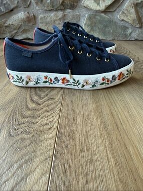 Keds Navy Canvas Sneakers with Floral Accent